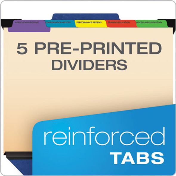 Hanging-Style Personnel Folders, 5 Dividers with 1/5-Cut Tabs, Letter Size, 1/3-Cut Exterior Tabs, Blue