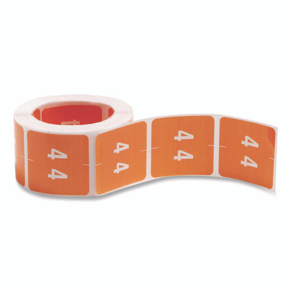 Numerical End Tab File Folder Labels, 4, 1.5 x 1.5, Orange, 250/Roll