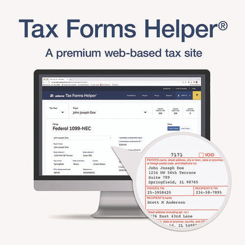 4-Part 1099-NEC Tax Forms with Tax Forms Helper, Fiscal Year: 2024, Carbonless, 8.5 x 3.5, 3 Forms/Sheet, 50 Forms Total