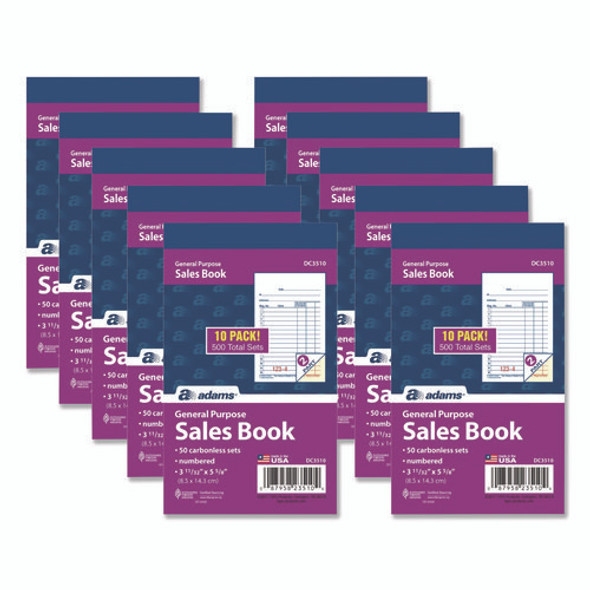 Multipart General-Purpose Sales Pad, Two-Part Carbonless, 3.34 x 5.13, 50 Forms/Pad, 10 Pads/Pack