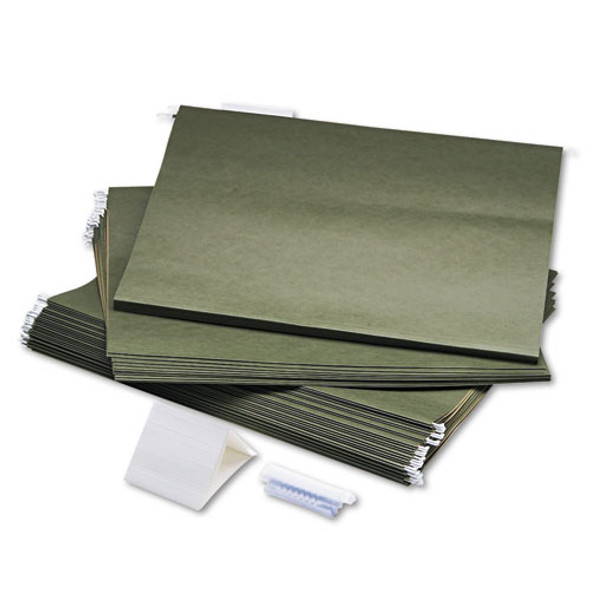 Hanging File Folders, Large Format, 1/5-Cut Tabs, Standard Green, 25/Box