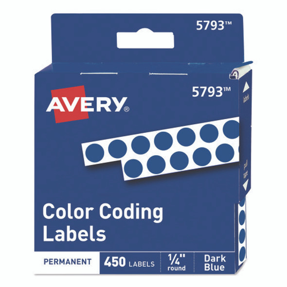 Handwrite-Only Permanent Self-Adhesive Round Color-Coding Labels in Dispensers, 0.25" dia, Dark Blue, 450/Roll, (5793)