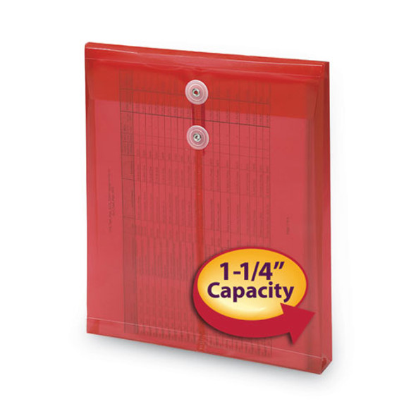 Poly String and Button Interoffice Envelopes, Open-End (Vertical), 9.75 x 11.63, Transparent Red, 5/Pack