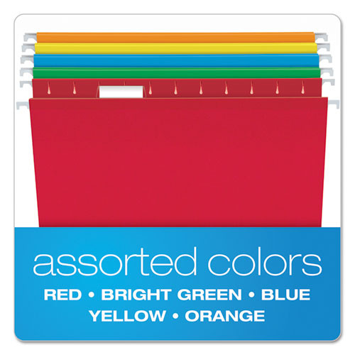Colored Reinforced Hanging Folders, Letter Size, 1/5-Cut Tabs, Assorted Bright Colors, 25/Box