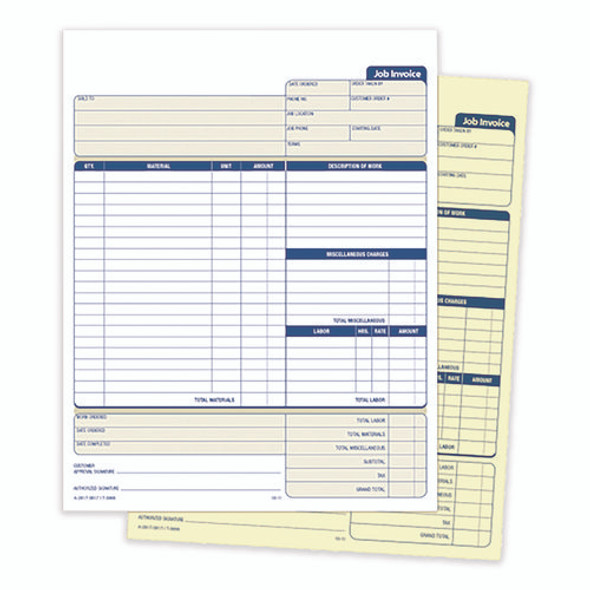 Multipart Job Invoice Forms, Two-Part Carbonless, 8.5 x 10.94, 100 Forms Total
