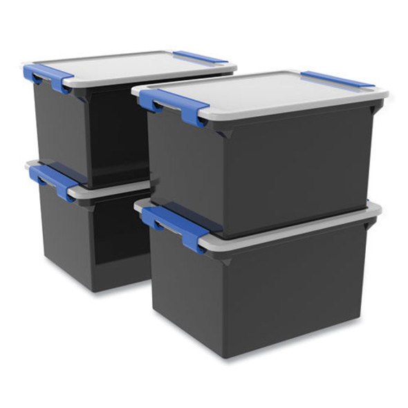 Tote with Locking Handles, Legal/Letter, 13.9" x 18.3 x 10.6", Black/Silver/Blue, 4/Carton