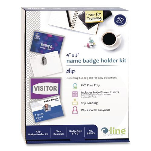 Name Badge Kits, Top Load, 4 x 3, Clear, 50/Box