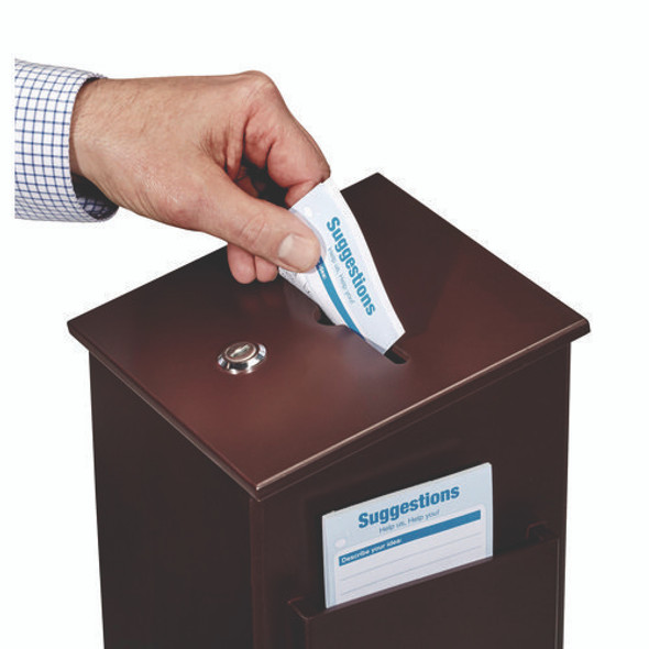 Squared Wood Locking Suggestion Box, 7.25 x 7.5 x 10, Medium Density Fiberboard, Mahogany