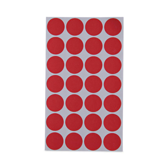 Self-Adhesive Removable Color-Coding Labels, 0.75" dia, Red, 28/Sheet, 36 Sheets/Pack