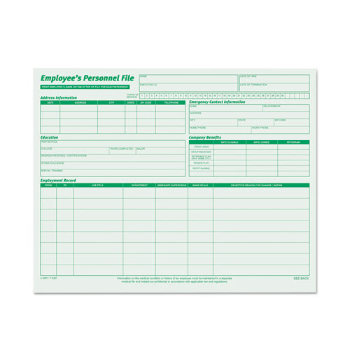 Employee's Record File Folder, Straight Tabs, Letter Size, Index Stock, Green, 20/Pack