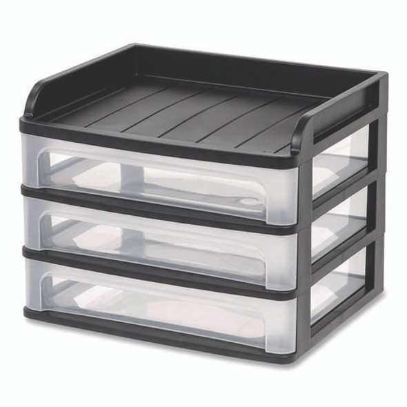 Small Three-Drawer Desktop Storage, 3 Sections, 9.13 x 6.88 x 8.13, Black/Clear