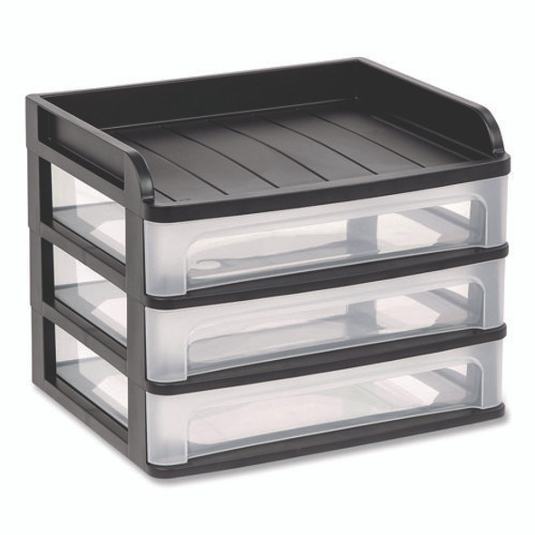 Small Three-Drawer Desktop Storage, 3 Sections, 9.13 x 6.88 x 8.13, Black/Clear