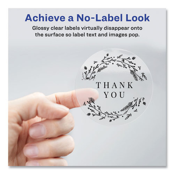 Round Print-to-the Edge Labels with Sure Feed and Easy Peel, 2" dia, Glossy Clear, 120/PK