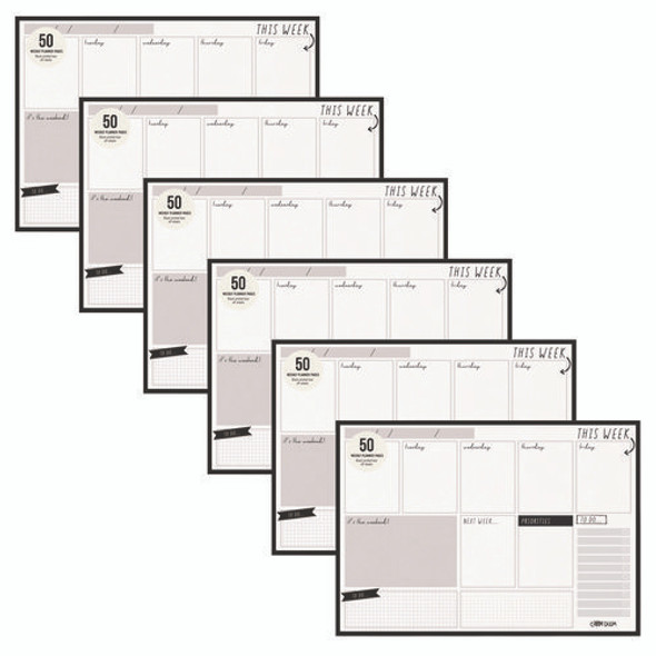 Weekly Planner Pad, 8.27 x 11.61, White/Black Sheets, 50-Weeks: Undated
