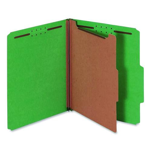 Colored Pressboard Top Tab Classification Folders, 1.75" Expansion, 1 Divider, 4 Fasteners, Letter Size, Dark Green, 10/Box