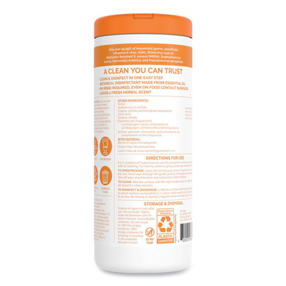 Botanical Disinfecting Wipes, 7 x 8, Lemongrass Citrus, White, 35 Wipes