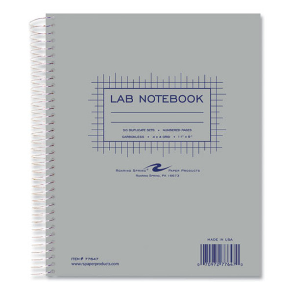 Lab and Science Two-Part Carbonless Notebook, Quadrille Rule (4 sq/in), Gray Cover, (50) 11 x 9 Sheets, 12/Carton