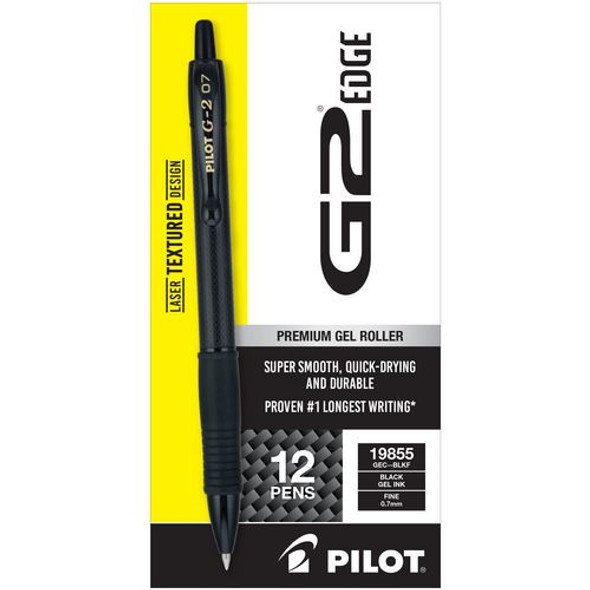G2 Edge Premium Gel Pen, Retractable, Fine 0.7 mm, Black Ink, Black Barrel, Dozen
