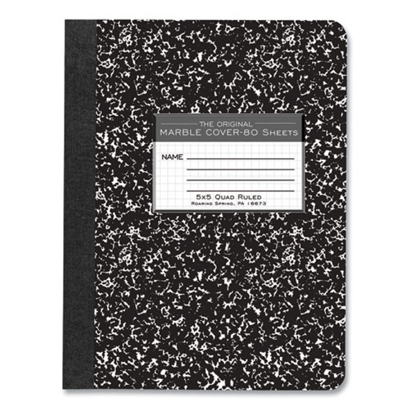 Hardcover Marble Composition Book, Quadrille Rule (5 sq/in), Black Marble Cover, (80) 9.75 x 7.5 Sheets, 48/Carton