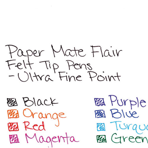 Flair Felt Tip Porous Point Pen, Stick, Ultra-Fine 0.4 mm, Assorted Ink and Barrel Colors, 8/Pack