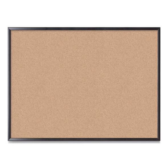 Cork Bulletin Board, 48" x 36" (Actual Size: 47" x 35"), Tan Surface, Black Wood Frame
