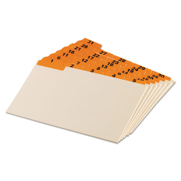 Manila Index Card Guides with Laminated Tabs, 1/5-Cut Top Tab, 1 to 31, 5 x 8, Manila, 31/Set