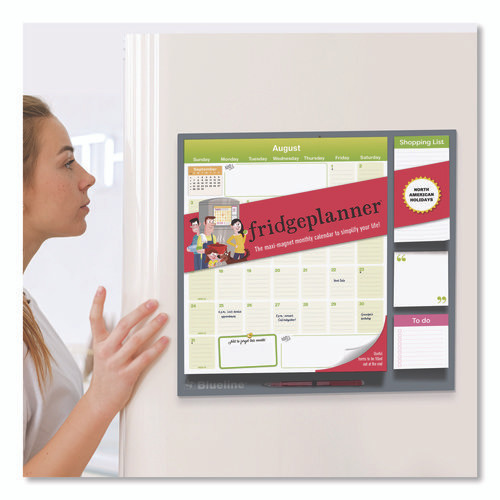 Fridge Planner Magnetized Monthly Calendar with Pads + Pencil, 14 x 13.5, Yellow/Green Sheets, 17-Month: Aug 2024 to Dec 2025