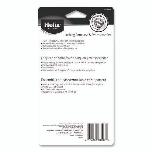 Locking Compass and Protractor Set, 12" Maximum Diameter, 6" Ruler Edge, Randomly Assorted Colors