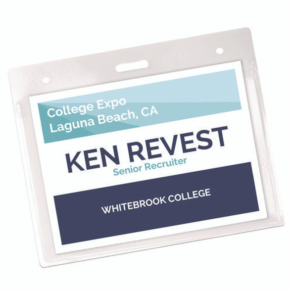 Secure Top Heavy-Duty Badge Holders, Horizontal, 4w x 3h, Clear, 25/Pack