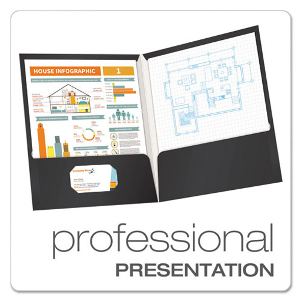High Gloss Laminated Paperboard Folder, 100-Sheet Capacity, 11 x 8.5, Black, 25/Box