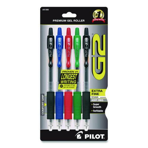 G2 Premium Gel Pen, Retractable, Extra-Fine 0.5 mm, Assorted Ink and Barrel Colors, 5/Pack