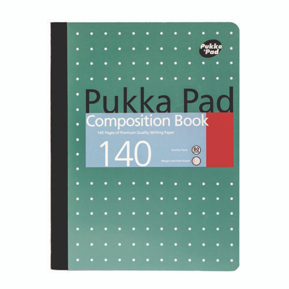 Composition Book, Medium/College Rule, Metallic Green/White Cover, (70) 9.75 x 7.5 Sheets, 4/Pack