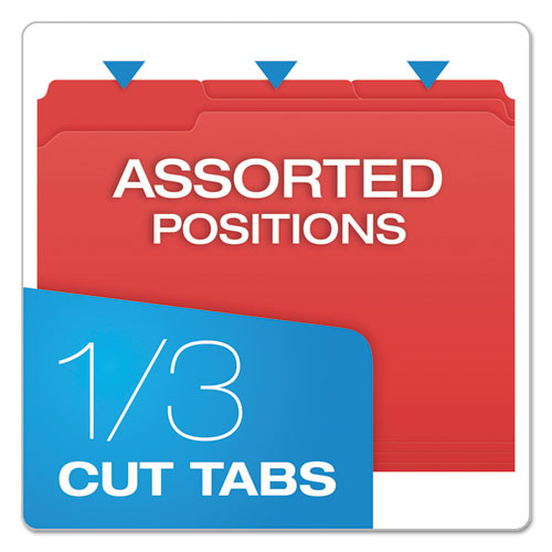 Double-Ply Reinforced Top Tab Colored File Folders, 1/3-Cut Tabs: Assorted, Letter Size, 0.75" Expansion, Red, 100/Box