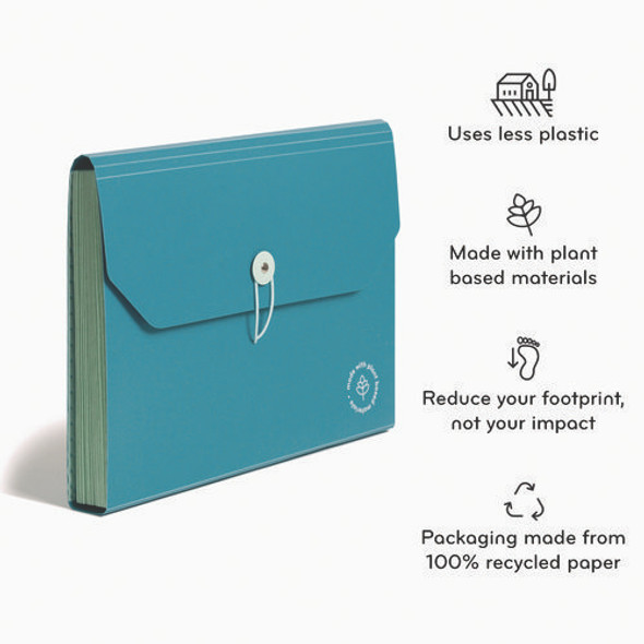 U-Eco 13-Pocket Expandable File, 9.75" Expansion, 13 Sections; Button/Elastic Closure, 1/12-Cut Tabs, Letter Size, Ocean U-Eco 13-Pocket Expandable File, 9.75" Expansion, 13 Sections; Button/Elastic Closure, 1/12-Cut Tabs, Letter Size, Ocean