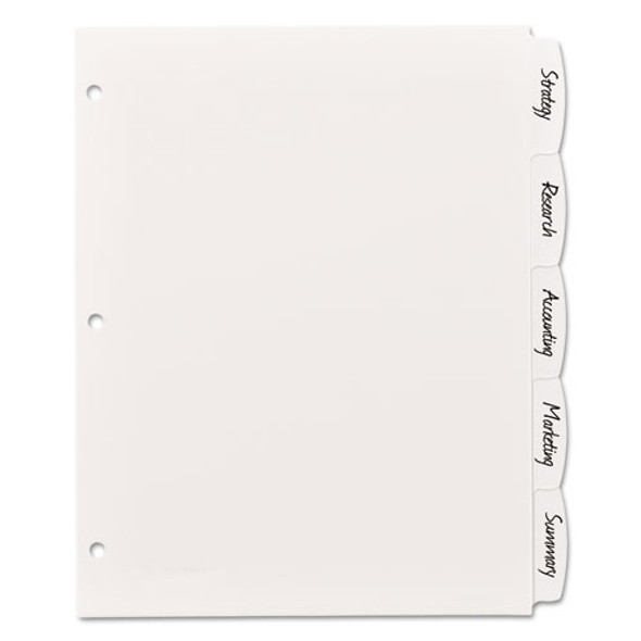 Write and Erase Big Tab Durable Plastic Dividers, 3-Hole Punched, 5-Tab, 11 x 8.5, White, 1 Set