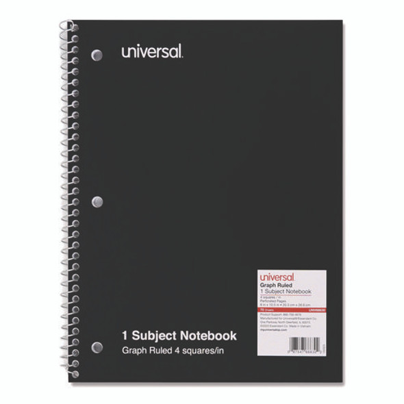 Wirebound Notebook, 1-Subject, Quadrille Rule (4 sq/in), Black Cover, (70) 10.5 x 8 Sheets
