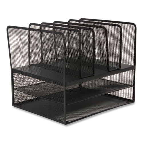 Wire Mesh Combination Organizer, Vertical/Horizontal, 7 Sections, Letter-Size, 11.22 x 13.23 x 11.34, Matte Black