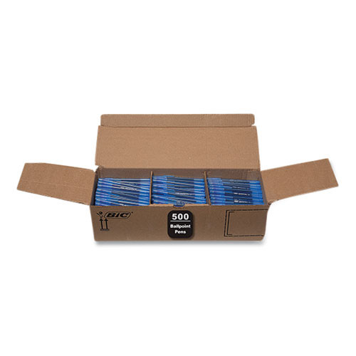 Round Stic Xtra Life Ballpoint Pen, Stick, Medium 1 mm, Blue Ink, Translucent Blue Barrel, 500/Pack