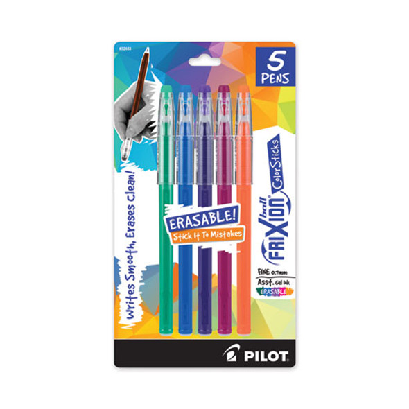 FriXion ColorSticks Erasable Gel Pen, Stick, Fine 0.7 mm, Assorted Ink and Barrel Colors, 5/Pack