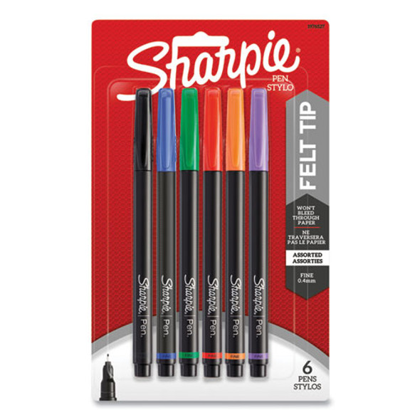 Water-Resistant Ink Porous Point Pen, Stick, Fine 0.4 mm, Assorted Ink and Barrel Colors, 6/Pack