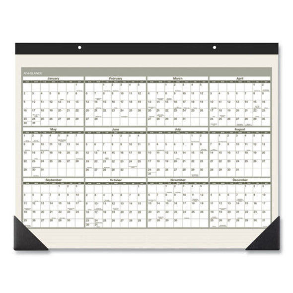 Recycled Monthly Desk Pad, 22 x 17, Sand/Green Sheets, Black Binding, Black Corners, 12-Month (Jan to Dec): 2025