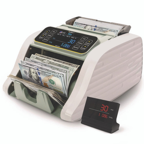 KBR-500 Mixed Denomination Bill Counter, 1,200 Bills/Min, 9.2" x 14.3" x 13", Light Gray/Black