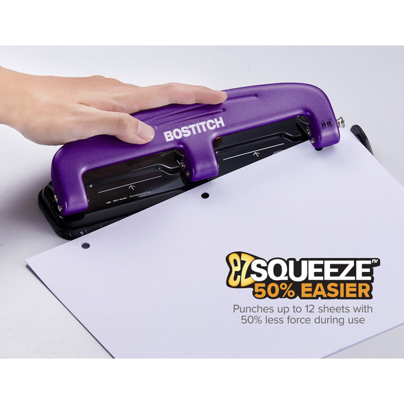EZ Squeeze™ 3-Hole Punch, 12 Sheets, Purple