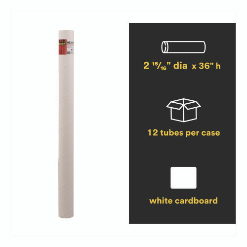 Mailing Tube, 36" Long, 3" Diameter, White, 12/Carton