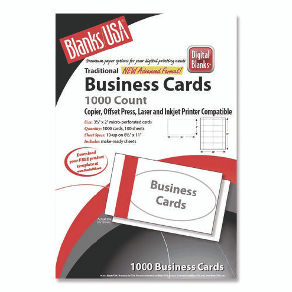 Printable Microperf Business Cards, Copier/Inkjet/Laser/Offset, 2 x 3.5, White, Bristol, 1,000 Cards, 10/Sheet, 100 Sheets/PK