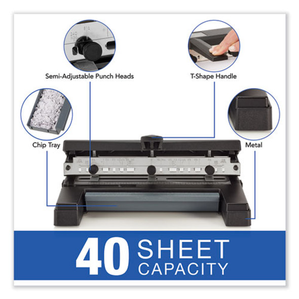 40-Sheet Heavy-Duty Two- to Four-Hole Adjustable Heavy-Duty Paper Punch, 9/32" Holes, Black