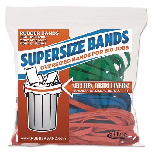SuperSize Bands, 0.25" Wide, Assorted Lengths (12", 14" and 17"), 4,060 psi Max Elasticity, Assorted Colors, 24/Pack