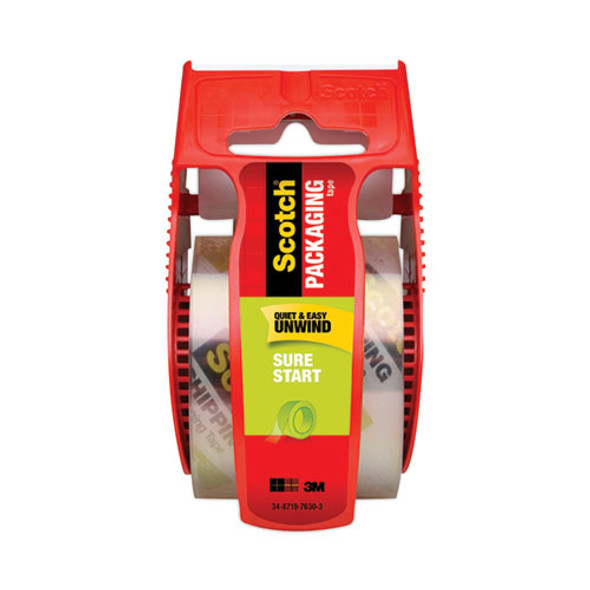 Sure Start Packaging Tape with Dispenser, 1.5" Core, 1.88" x 22.2 yds, Clear