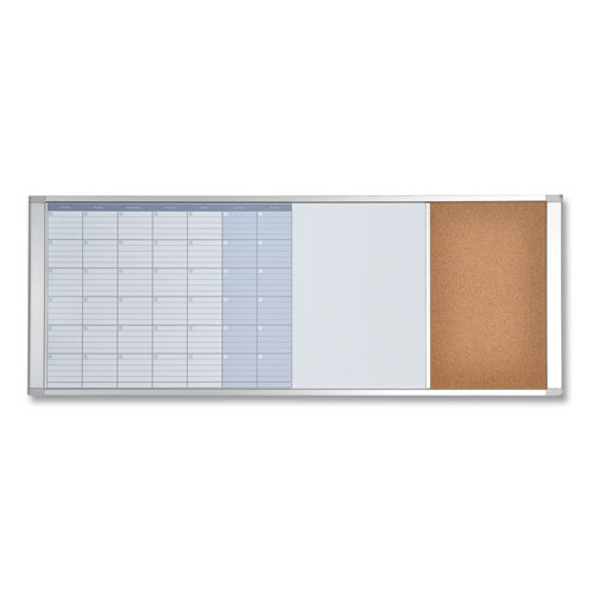 Magnetic Calendar Combo Board, Monthly Planning/Scheduling, 48" x 18", White Surface, Satin Aluminum Frame
