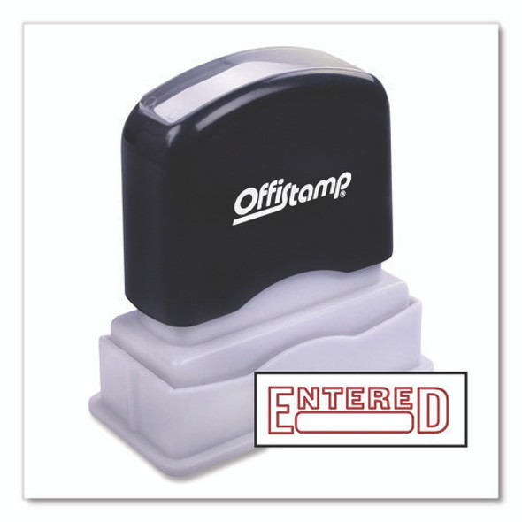 Pre-Inked Message Stamp with Blank Date Box, ENTERED, 1.63" x 0.38", Red Ink